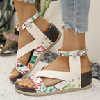Leopard Ankle Strap Wedge Sandals