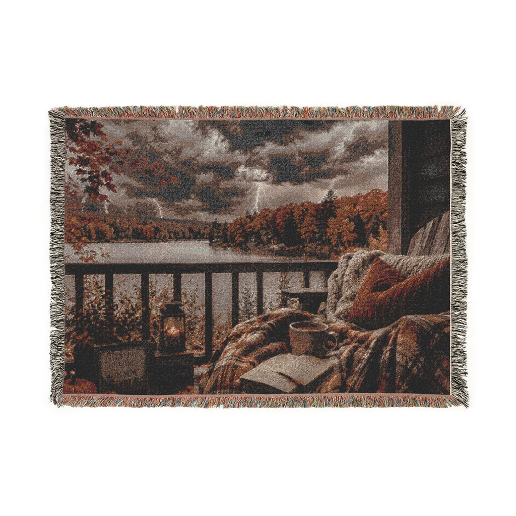 Copy of Cozy Cabin Balcony Landscape Woven Blanket | Rustic Mountain View Throw