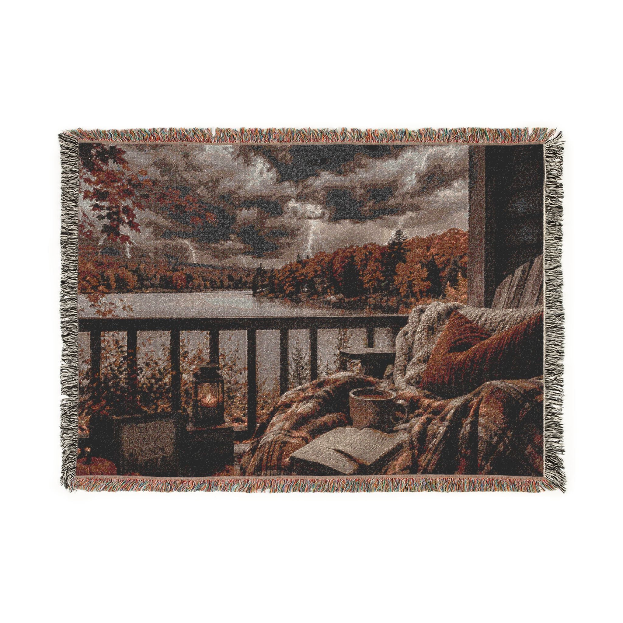 Copy of Cozy Cabin Balcony Landscape Woven Blanket | Rustic Mountain View Throw