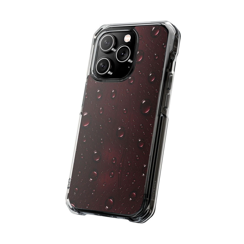 Clear Magnetic Phone Case — Dark Red Raindrop Design, Impact-Resistant