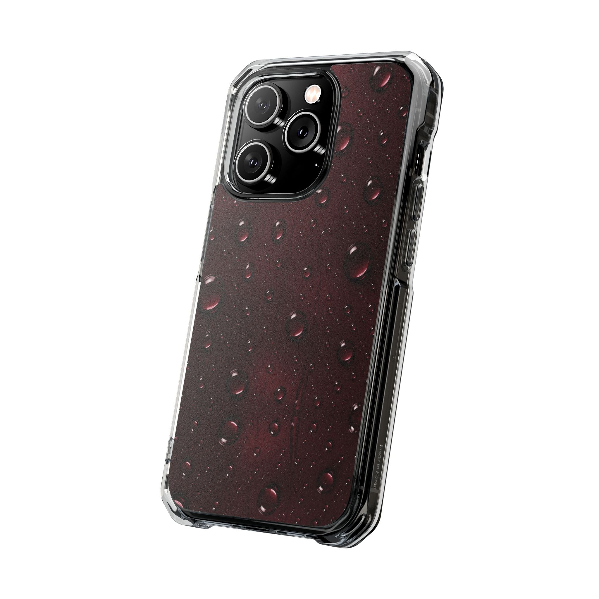 Clear Magnetic Phone Case — Dark Red Raindrop Design, Impact-Resistant