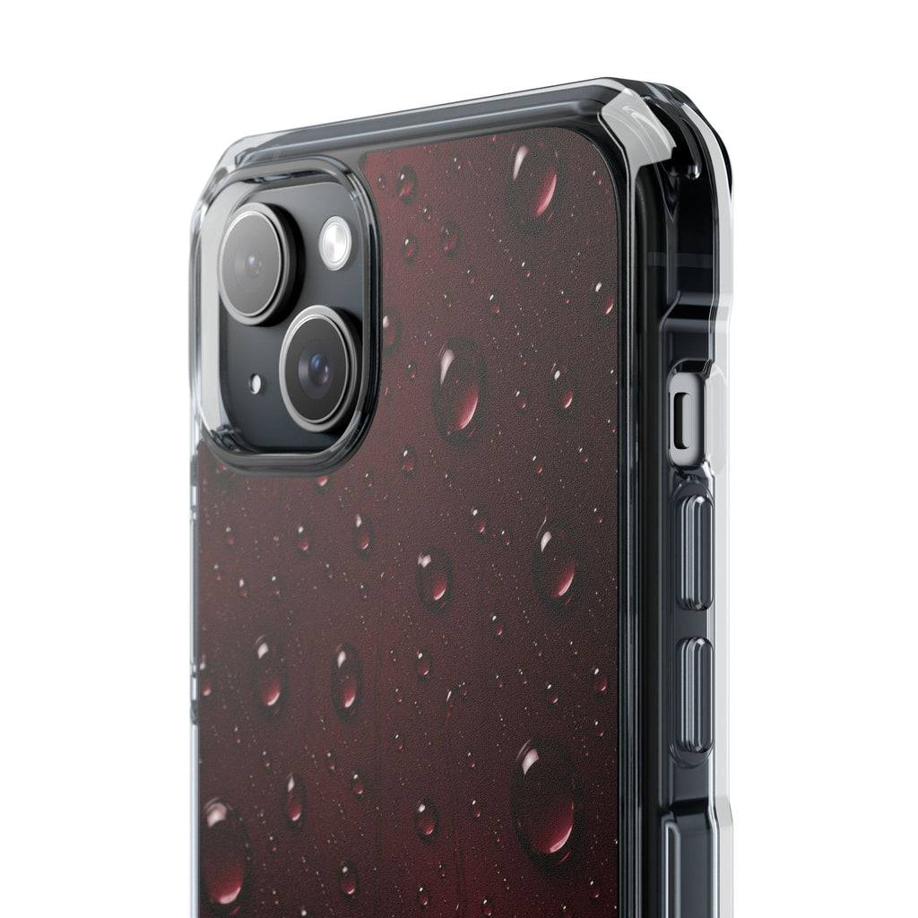 Clear Magnetic Phone Case — Dark Red Raindrop Design, Impact-Resistant