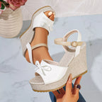 Bow Peep Toe Wedge Sandals