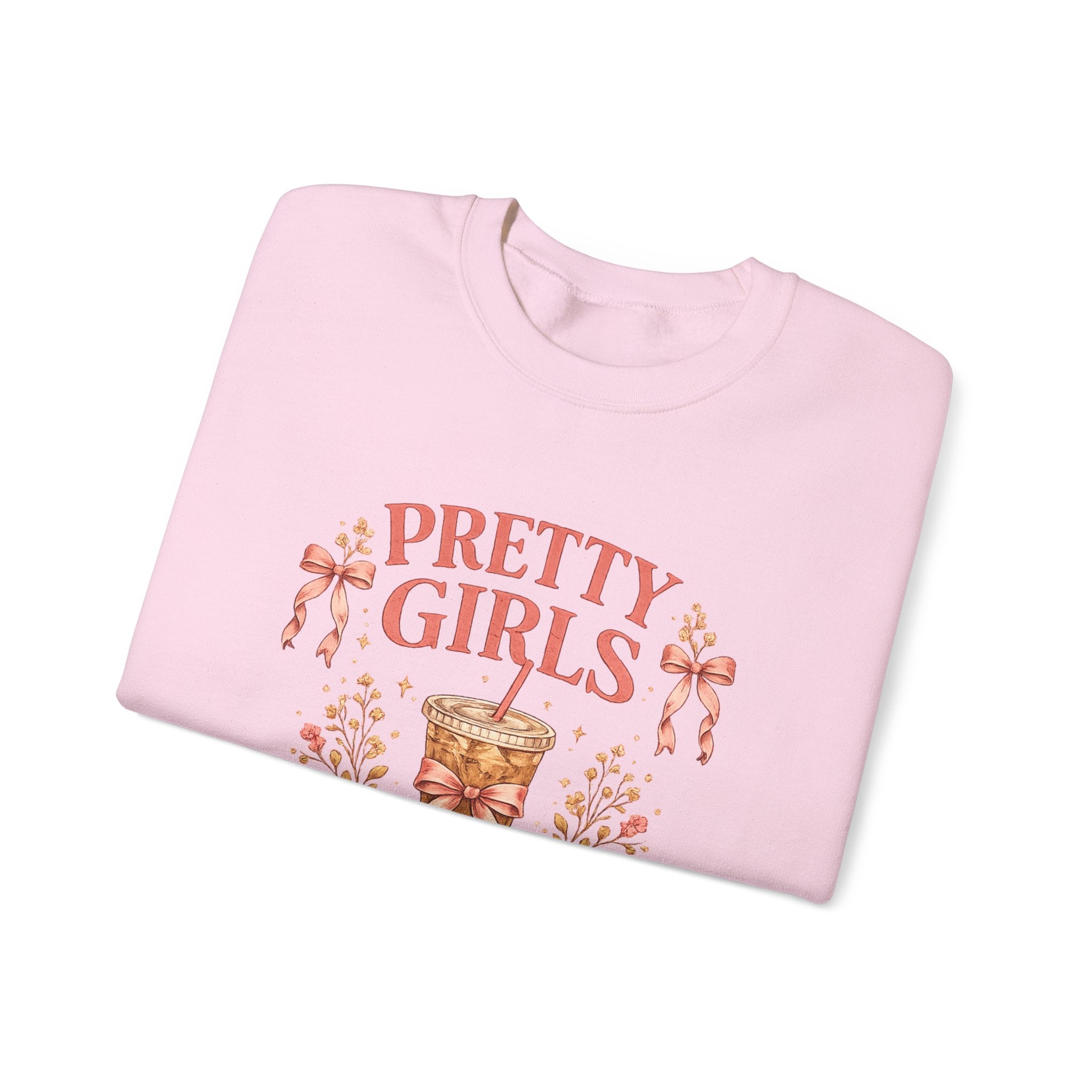Iced Coffee Crewneck Sweatshirt — "Pretty Girls Drink Iced Coffee" Cozy Graphic Pullover