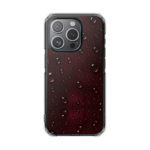 Clear Magnetic Phone Case — Dark Red Raindrop Design, Impact-Resistant