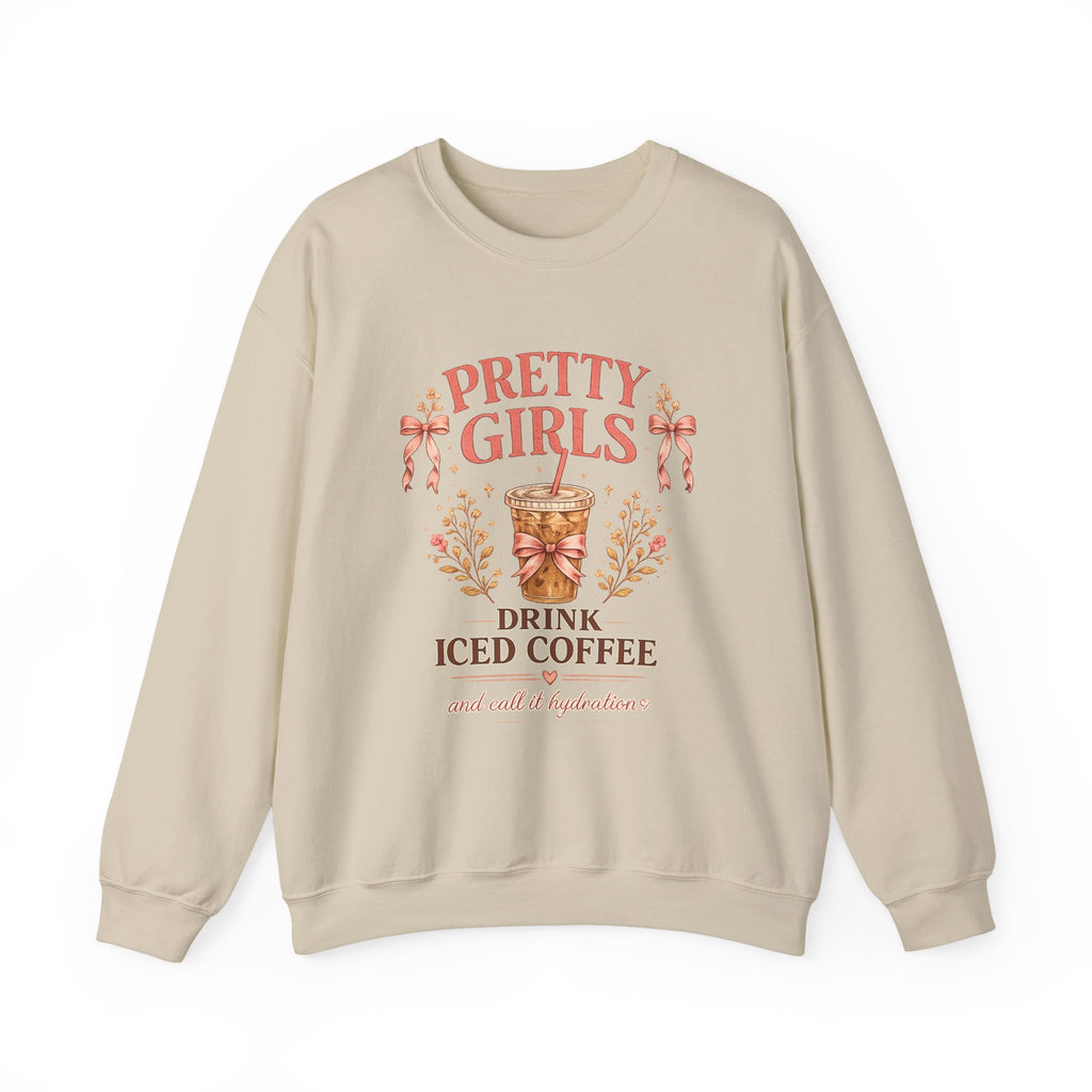 Iced Coffee Crewneck Sweatshirt — "Pretty Girls Drink Iced Coffee" Cozy Graphic Pullover