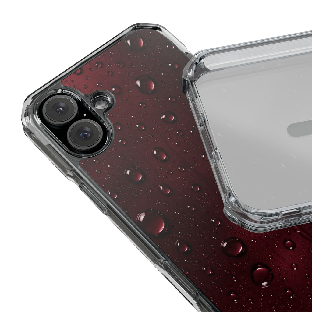 Clear Magnetic Phone Case — Dark Red Raindrop Design, Impact-Resistant