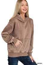 Zenana Fleece Acid Wash Kangaroo Pocket Hoodie