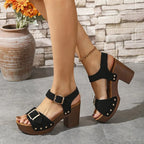 Buckle Platform Wedge Sandals