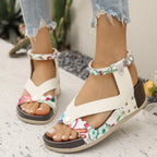 Leopard Ankle Strap Wedge Sandals
